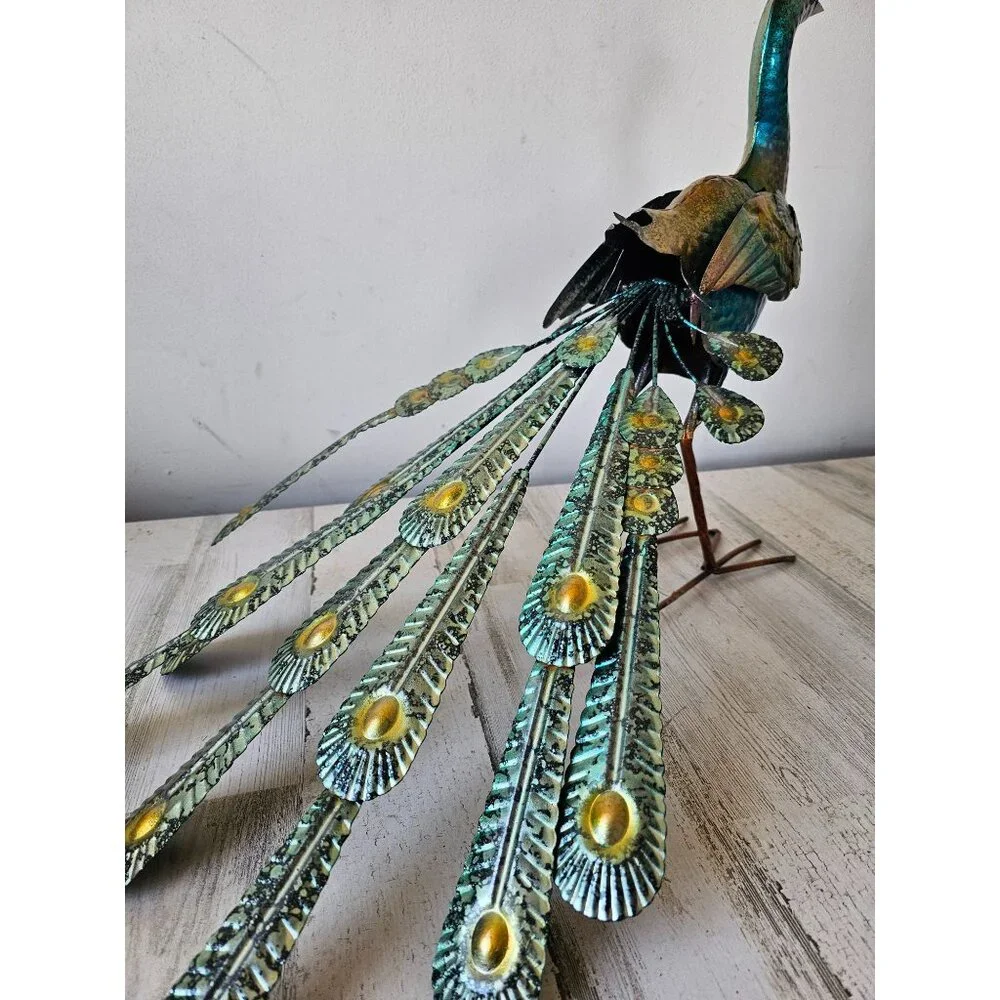 Metal peacock bird lawn decor large life size colorful blue unique large peacock
